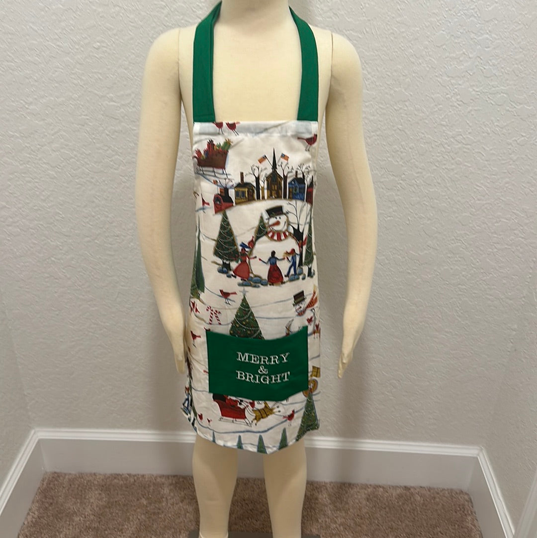 “Merry & Bright” Kids Christmas Embroidered Apron