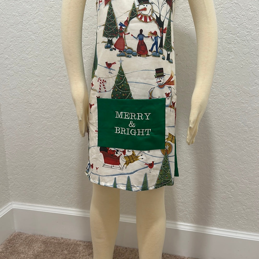 “Merry & Bright” Kids Christmas Embroidered Apron