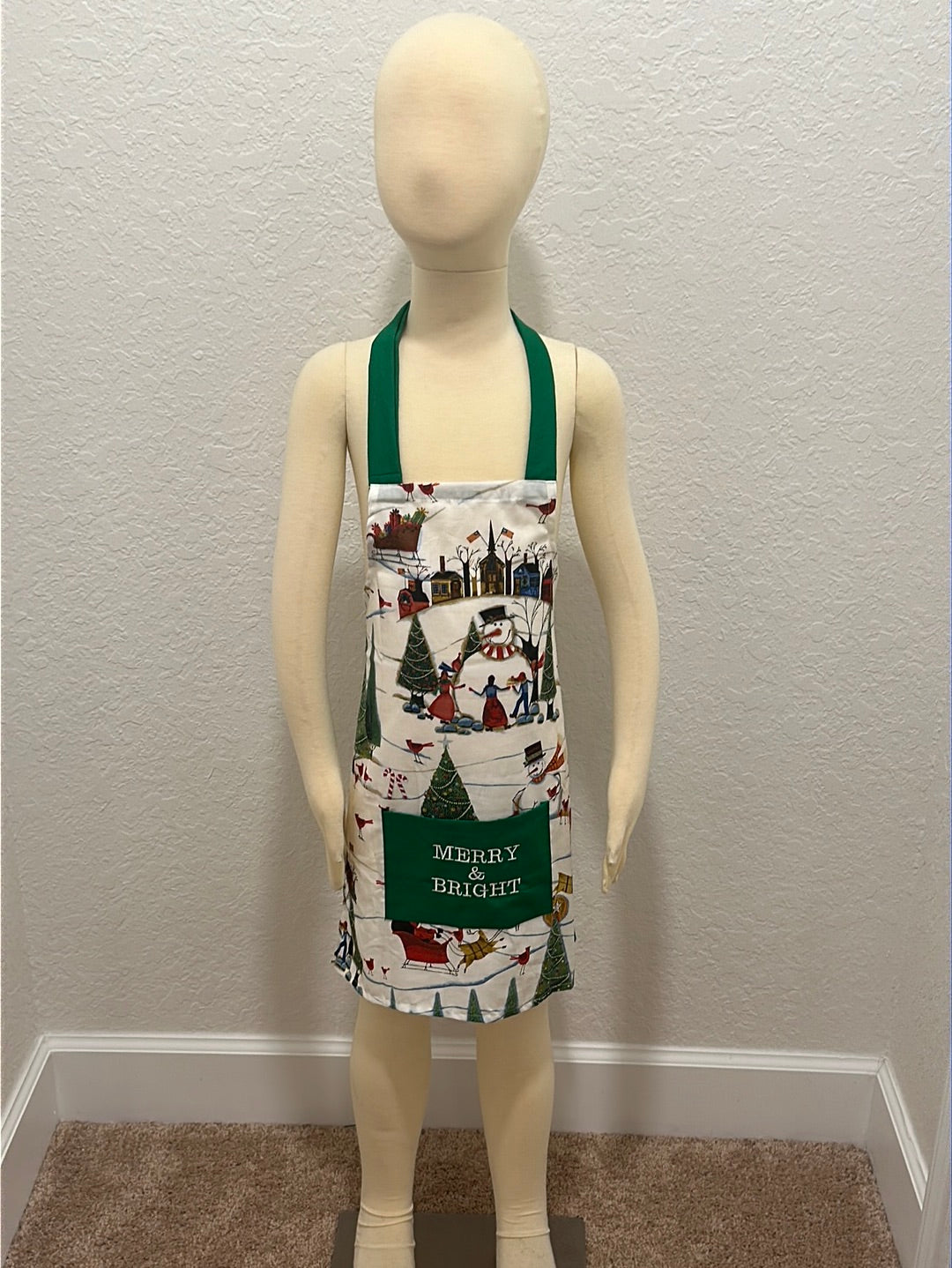 “Merry & Bright” Kids Christmas Embroidered Apron